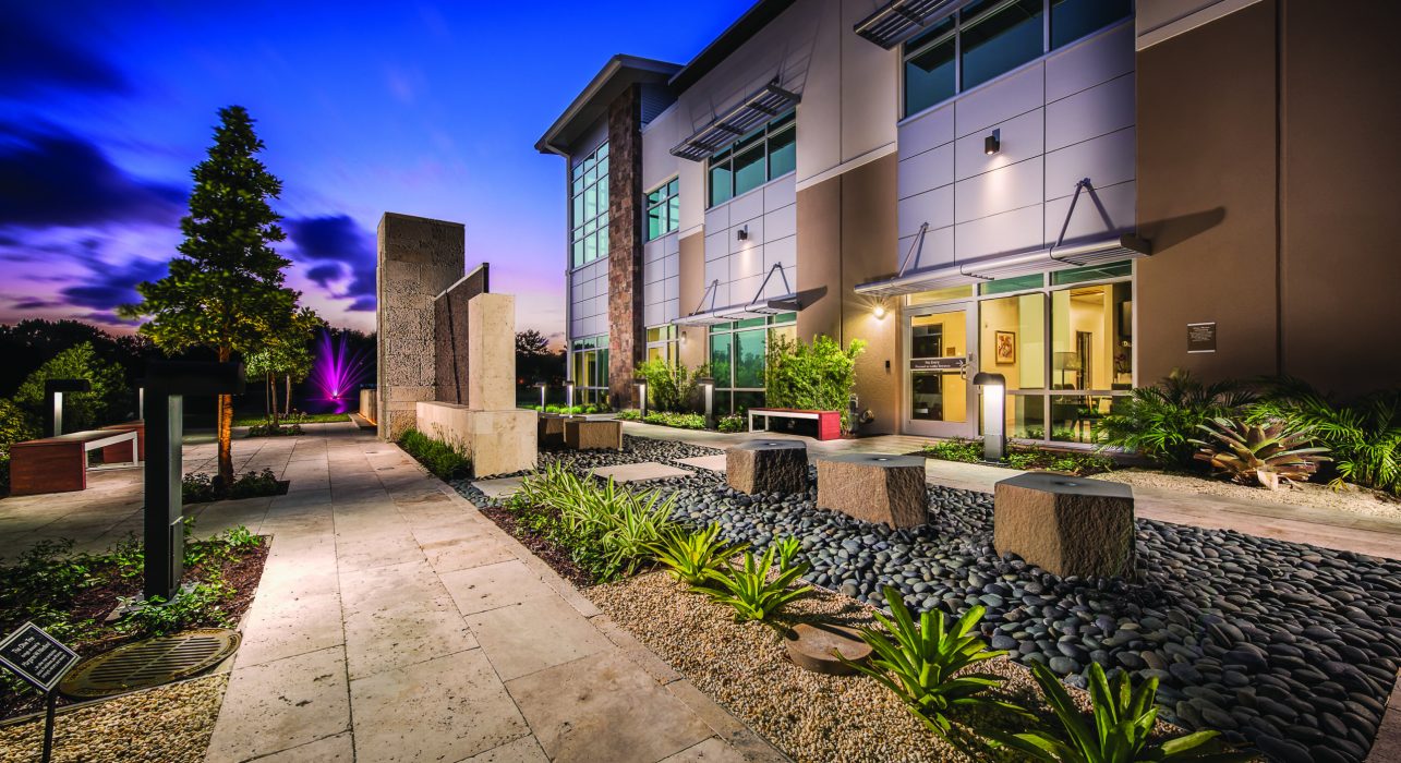 The relaxing zen garden at the Margaret W Niedland Breat Cancer Center in Jupiter, Florida.  Photography by Jeffrey A McDonald.